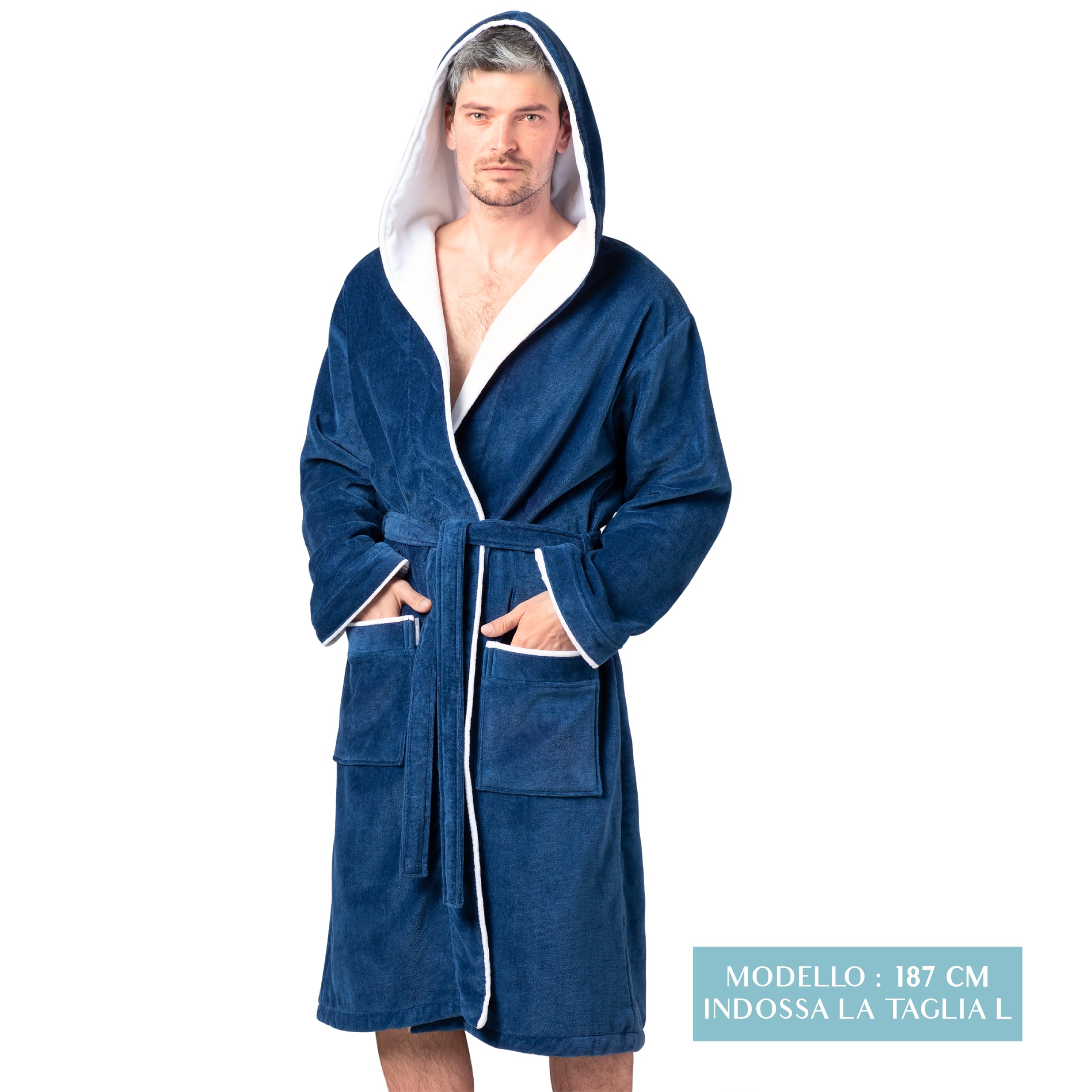 Twinzen Accappatoio Uomo in Cotone Velour - Certificato Oeko-Tex - Accappatoio Uomo in Spugna Ultra Morbido
