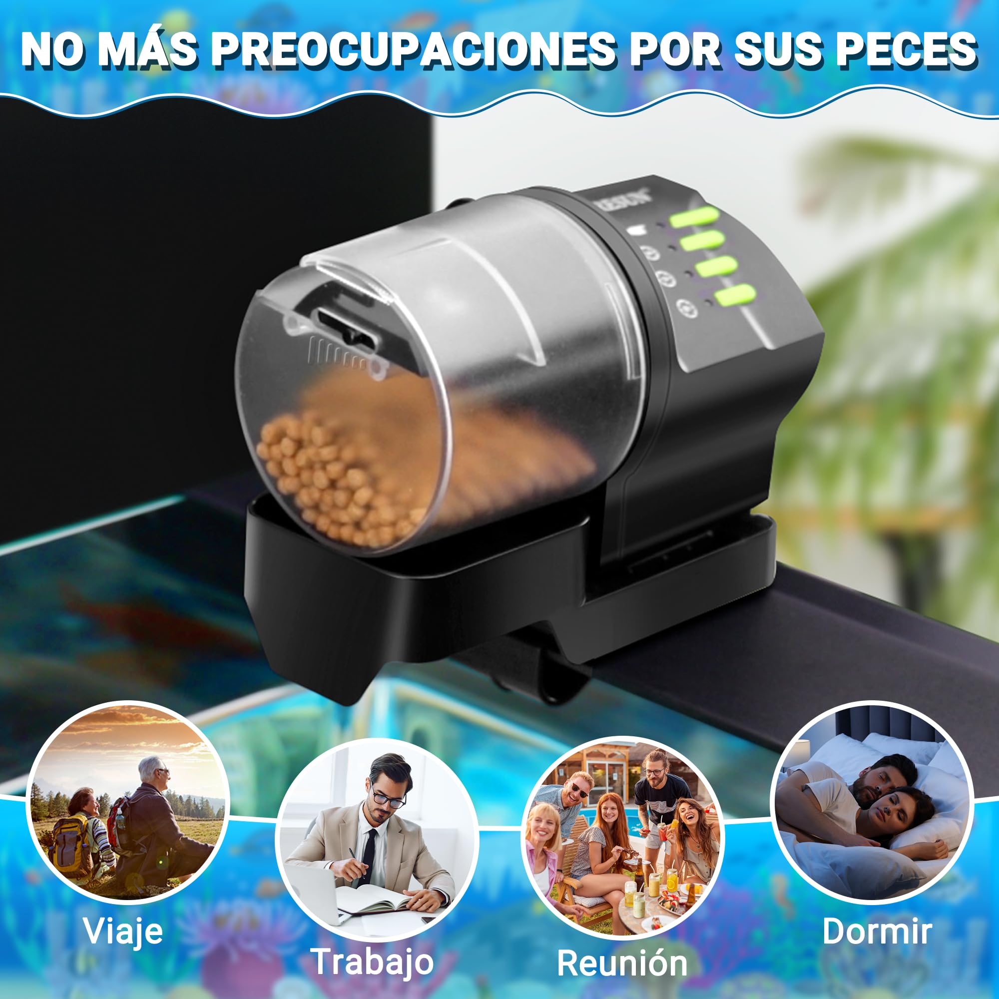 Ycozy Alimentador Automatico Acuario, Dispensador De Comida para Peces, Dispensador Comida Peces con Temporizador Recargable para Tortugas/Peceras & Vacaciones con Fin De Semana