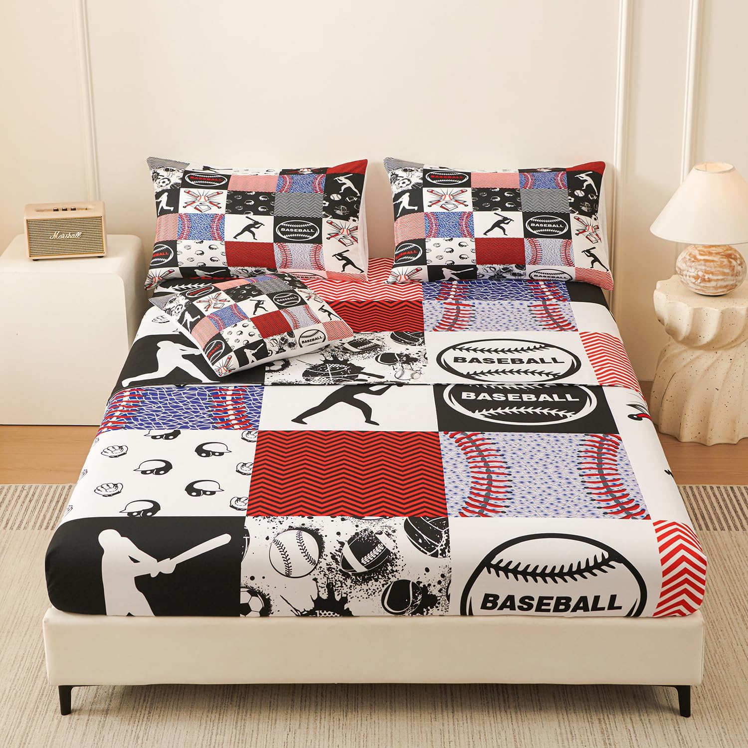 Namoxpa6 Pieces Baseball Comforter Sets,3D Sports Pattern,Decorative 6 Piece Bedding Sets with Comforter,Flat Sheet,Fitted Sheet,Throw Pillow Cover,Pillow Shams,Twin Size