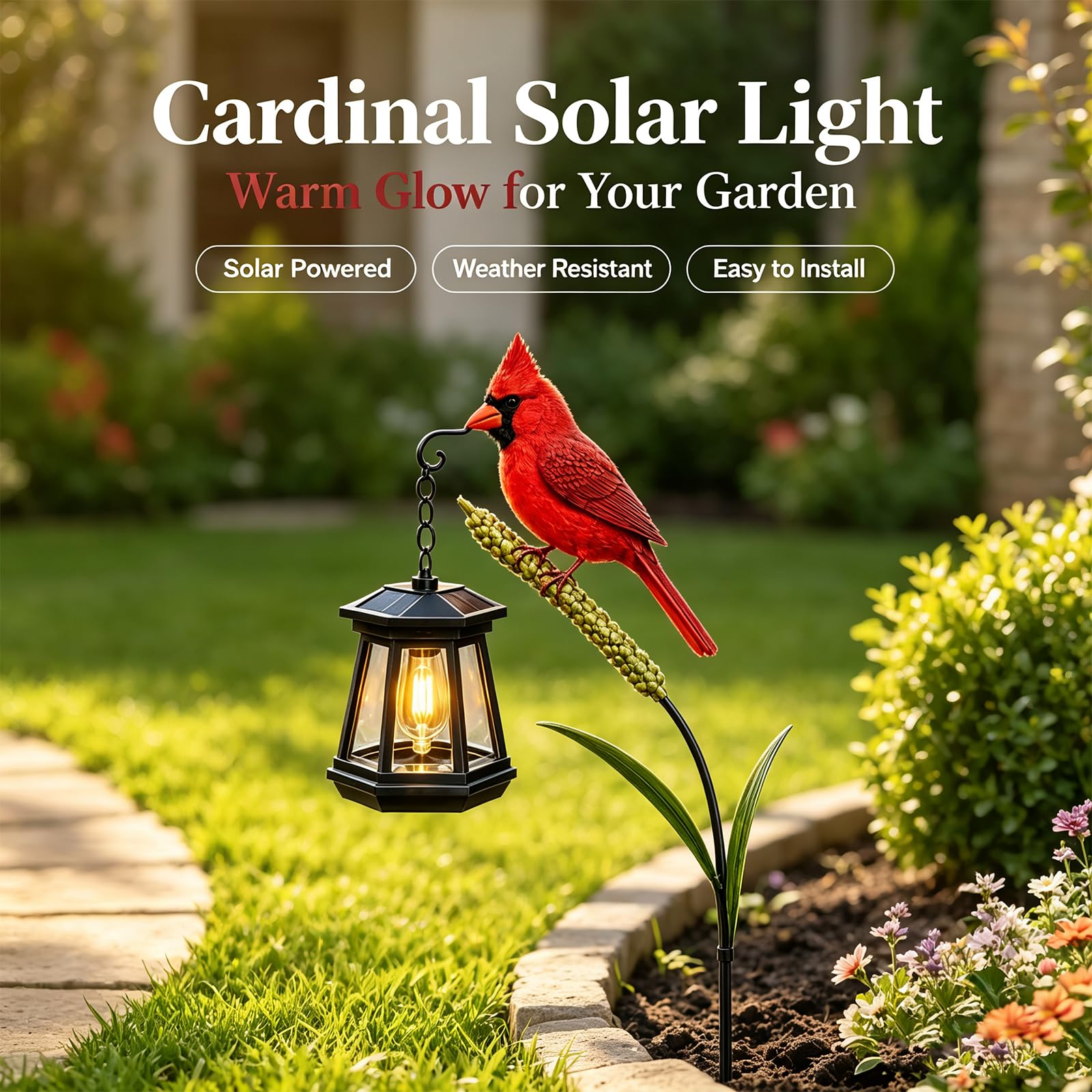 Solar Kardinal Gartenstecker, Cardinal Solar Light, Kardinal Solarlampen für Außen, Kardinal Solarlaterne mit warmem Licht Garten Dekoration für Terrasse, Rasen，3 Stück