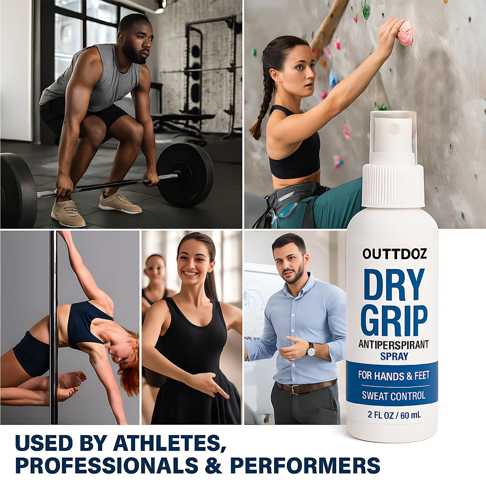 DryGrip Spray antitraspirante per mani e piedi, controllo del sudore extra forte con il 15% di cloruro di alluminio, migliora la presa per arrampicata, ginnastica, sollevamento pesi, danza e sport (1