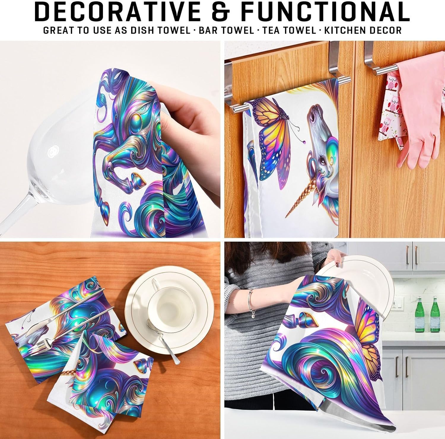 GAIREG Iridescent Unicorn Towels for Kitchen, 28x18 Inch Decorative Spring Hand Towels for Kitchen, Set of 6