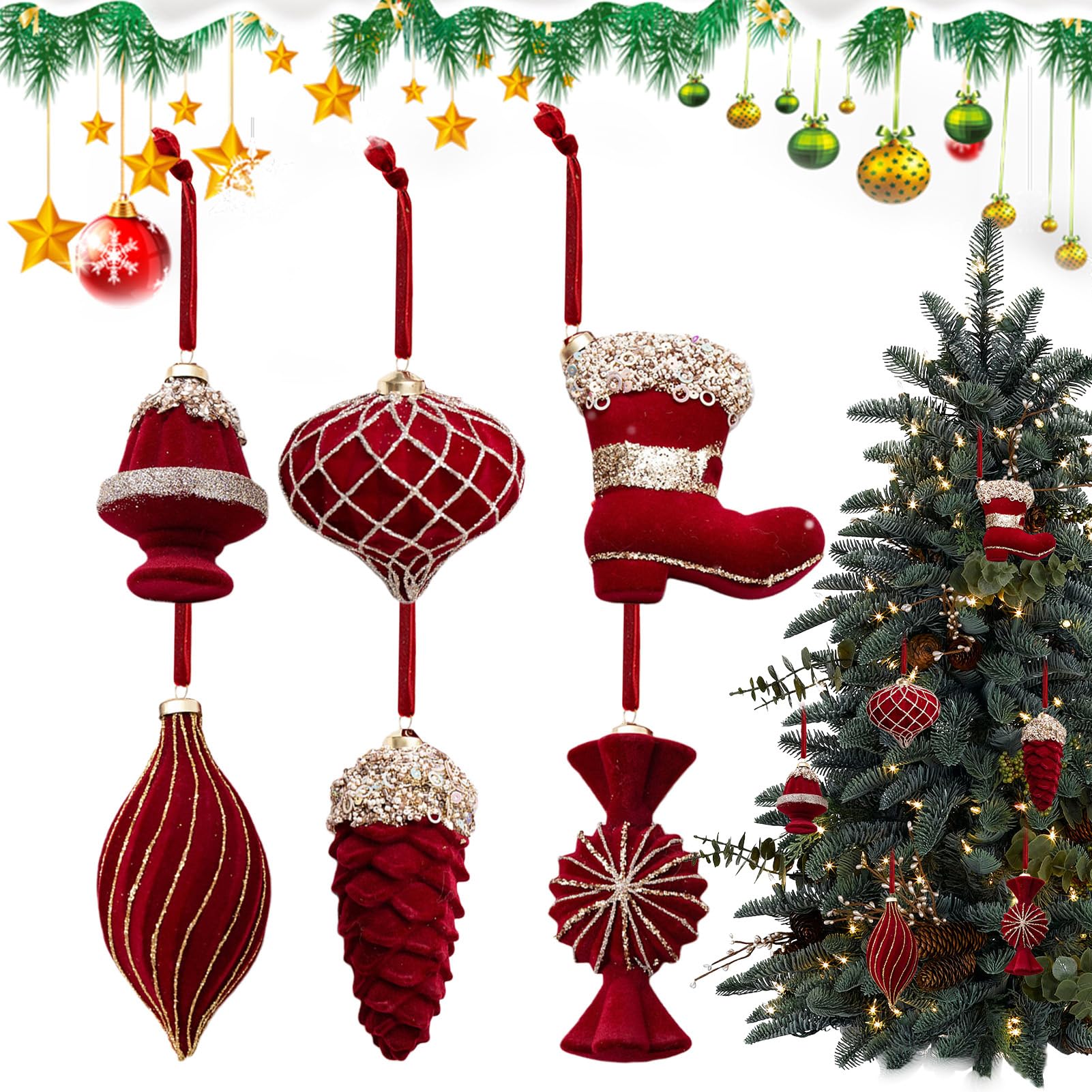 Ornement de Noël flocké haut de gamme pour intérieur et couronne
