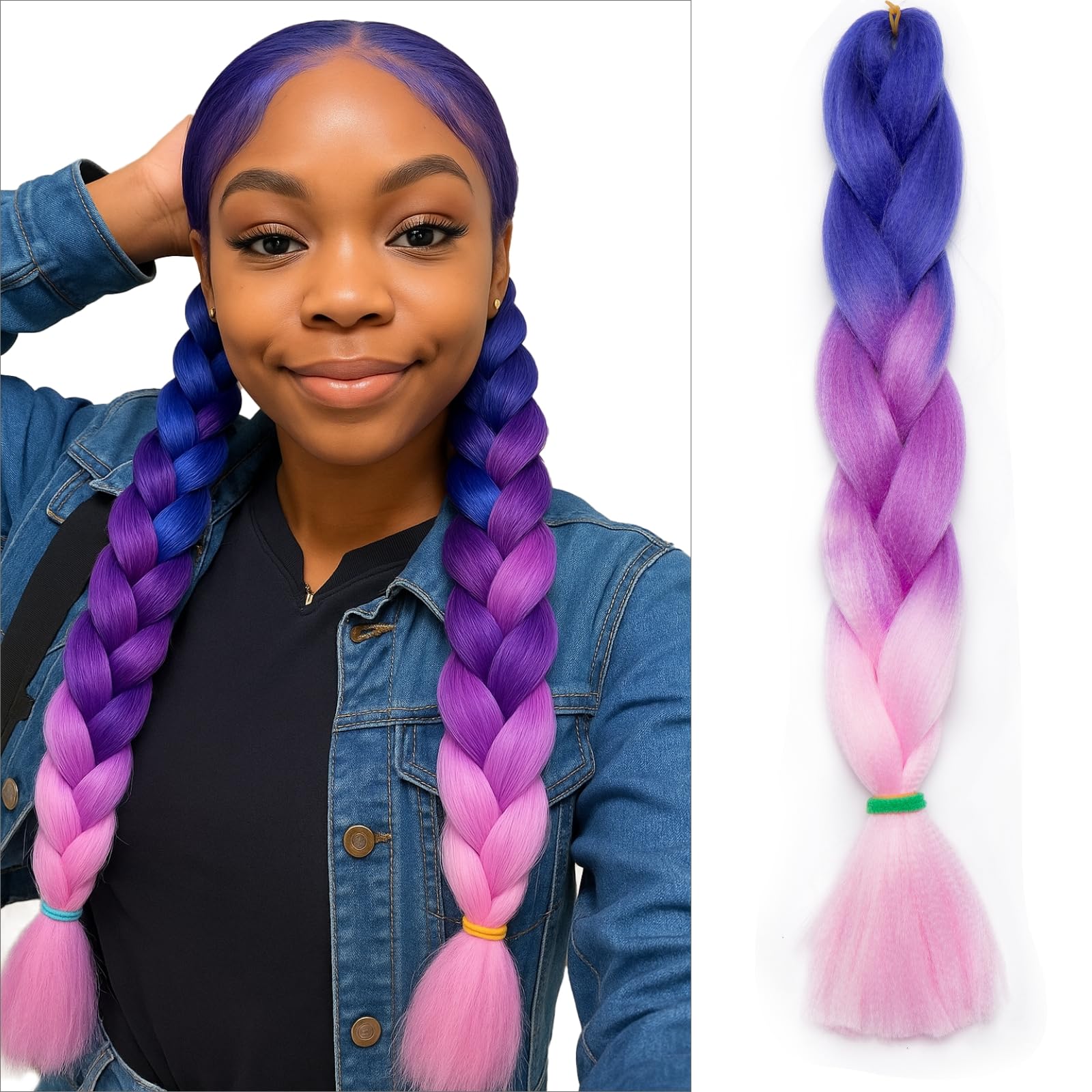 tesshair Braiding Hair Extensions 24 Inch Jumbo Braiding for Twist Braiding Synthetic Fashion Braids Extensions Hair Natural Braid Extensions for Women Grils (Blue/Purple/Pink