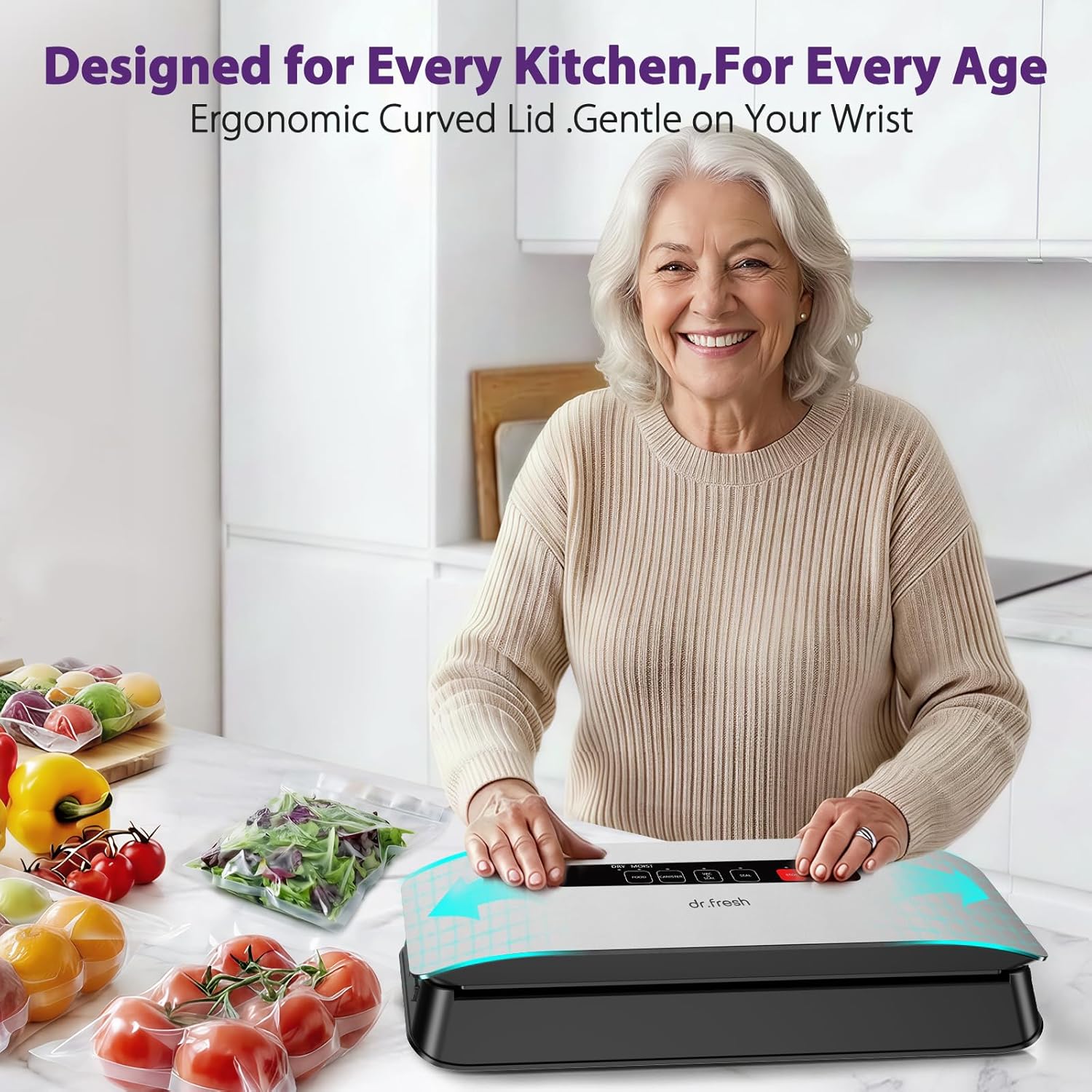 Food Vacuum Sealer Machine, 8-in-1 Food Vacuum Saver Sealer V20 with Moist & Dry Mode, External VAC, Bags and Cutter Included, Compact Lightweight Food Sealer for Home Kitchen Storage & Meal Prep - Image 4