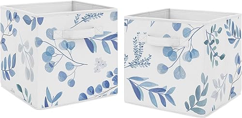 Sweet Jojo Designs Cajas de almacenamiento plegables de tela con hojas florales, cajas organizadoras de juguetes para niños y bebés, juego de 2