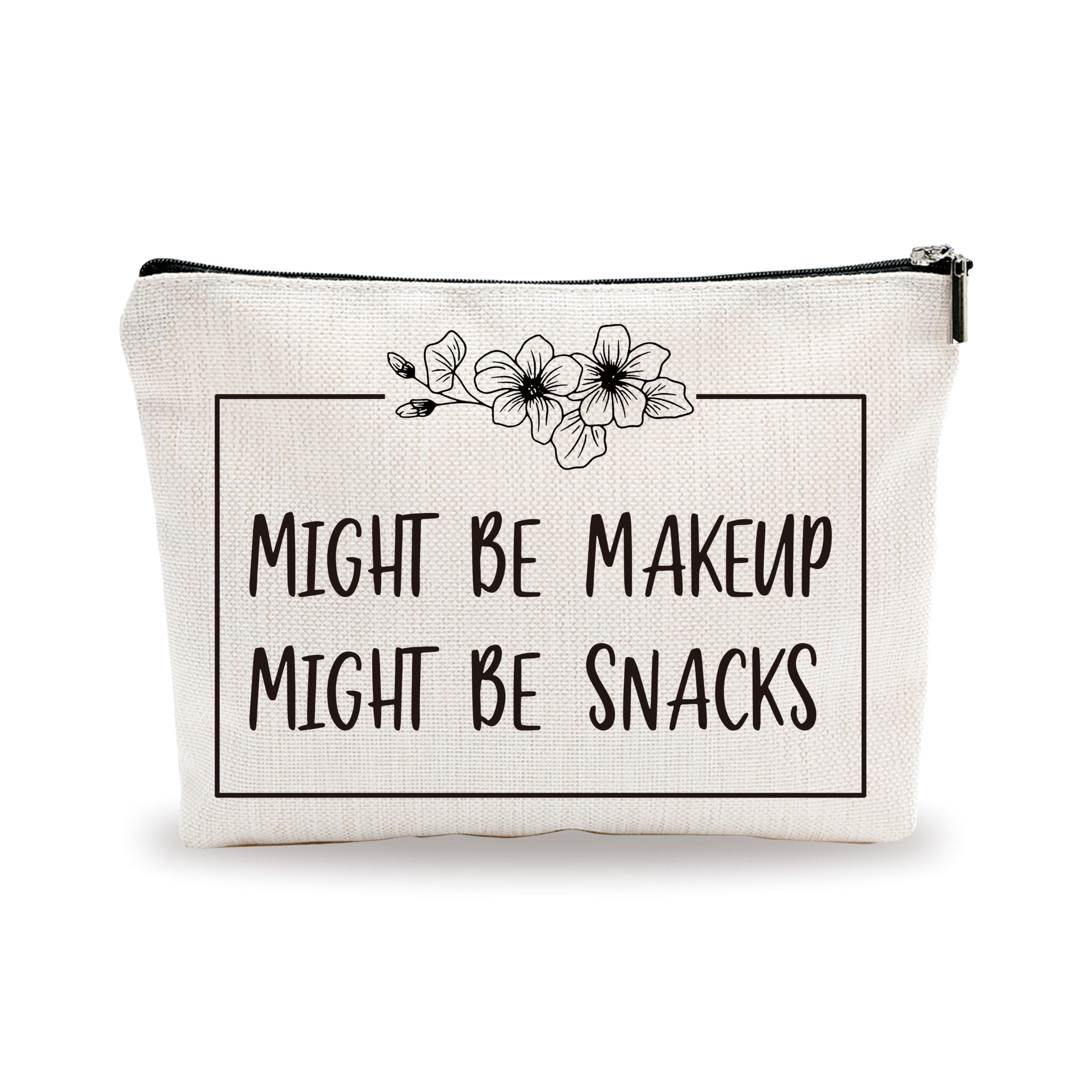YKYENR Minimalism Makeup Bag - Might Be Make Up, Might Be Snacks - Funny Quotes Cosmetic Bag, Toiletry Bag, Gift For Girls, Besties, Personal Care &