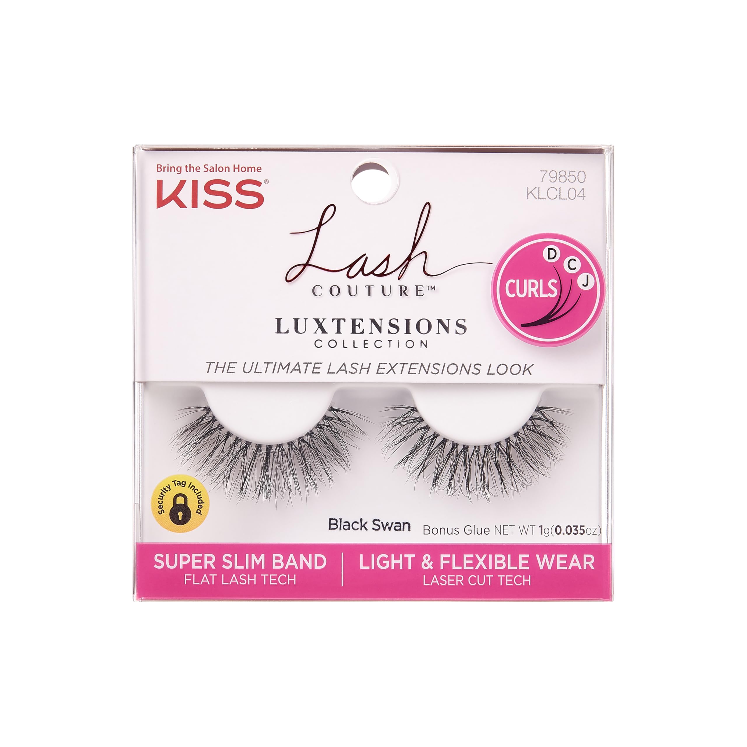 KISS Lash Couture LuXtensions Collection False Eyelashes, Flat Lash Technology, Super Slim Lash Band, Real Lash Extension Fibers, Reusable, Style ‘Black Swan', 12mm, 1 Pair Strip Lashes