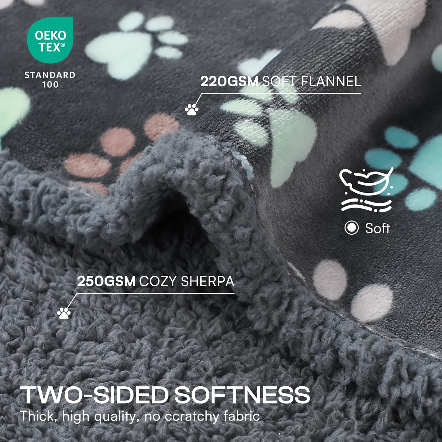 Luciphia Waterproof Pet Blankets for Couch Sofa Bed Cover Cat Liquid Pee Proof Washable Soft Fluffy Large Dog Blanket Reversible Furniture Protection Puppy Grey Paw Thicken Small(40" x 28") - Image 3