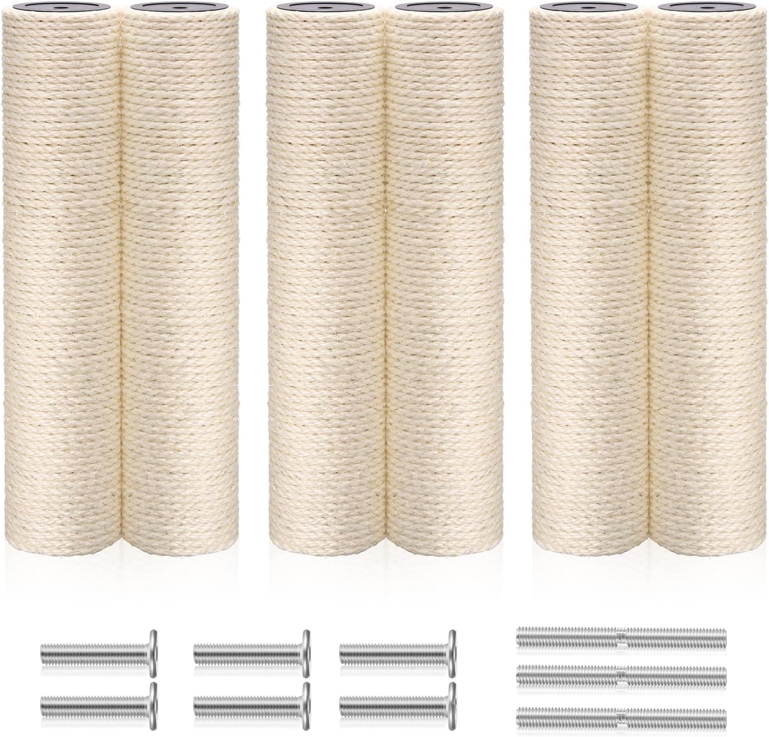 6 Pack Cat Scratching Post Replacement, White Hemp Rope