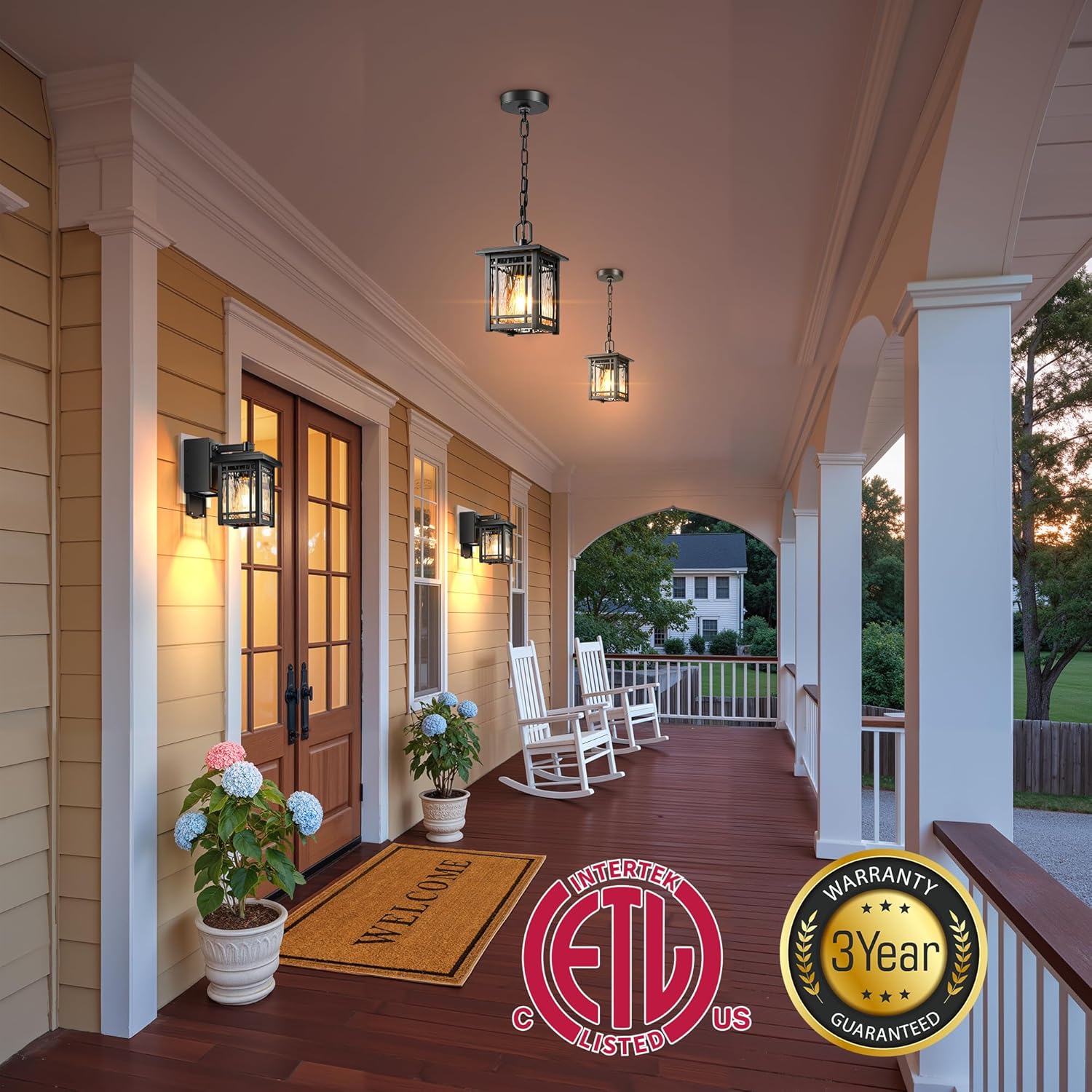 Outdoor Pendant Light, Modern Outdoor Hanging Lights for Porch, Black Lantern Pendant Light with Adjustable Chain, Anti-Rust Waterproof Exterior Chandelier for Gazebo, Entryway, Hallway, Patio