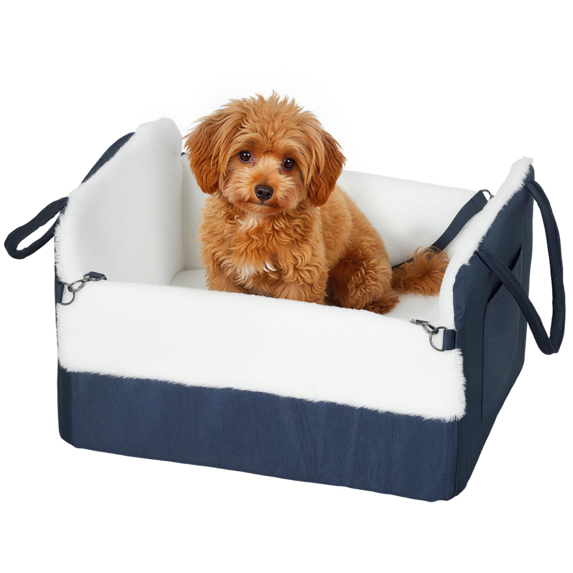 PawHut Asiento de Coche para Perros con cinturón de Seguridad y fijación, Asiento de Coche para Perros con Base Antideslizante portátil hasta 5 kg, cojín extraíble Cesta de Coche para Mascotas, Azul | Fijación, asiento de coche para perros, base antidesli