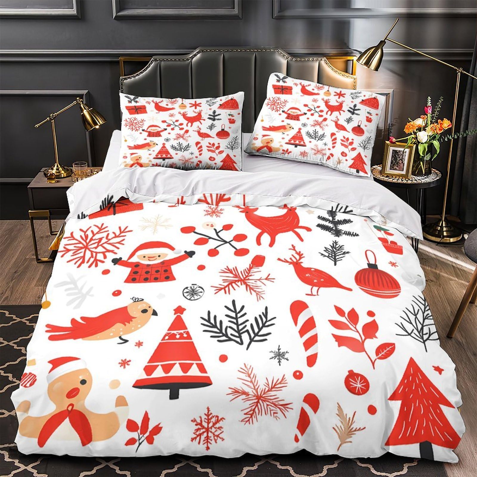 Parure de lit Noël 140x200 cm avec housse de couette rouge en microfibre pour lit single