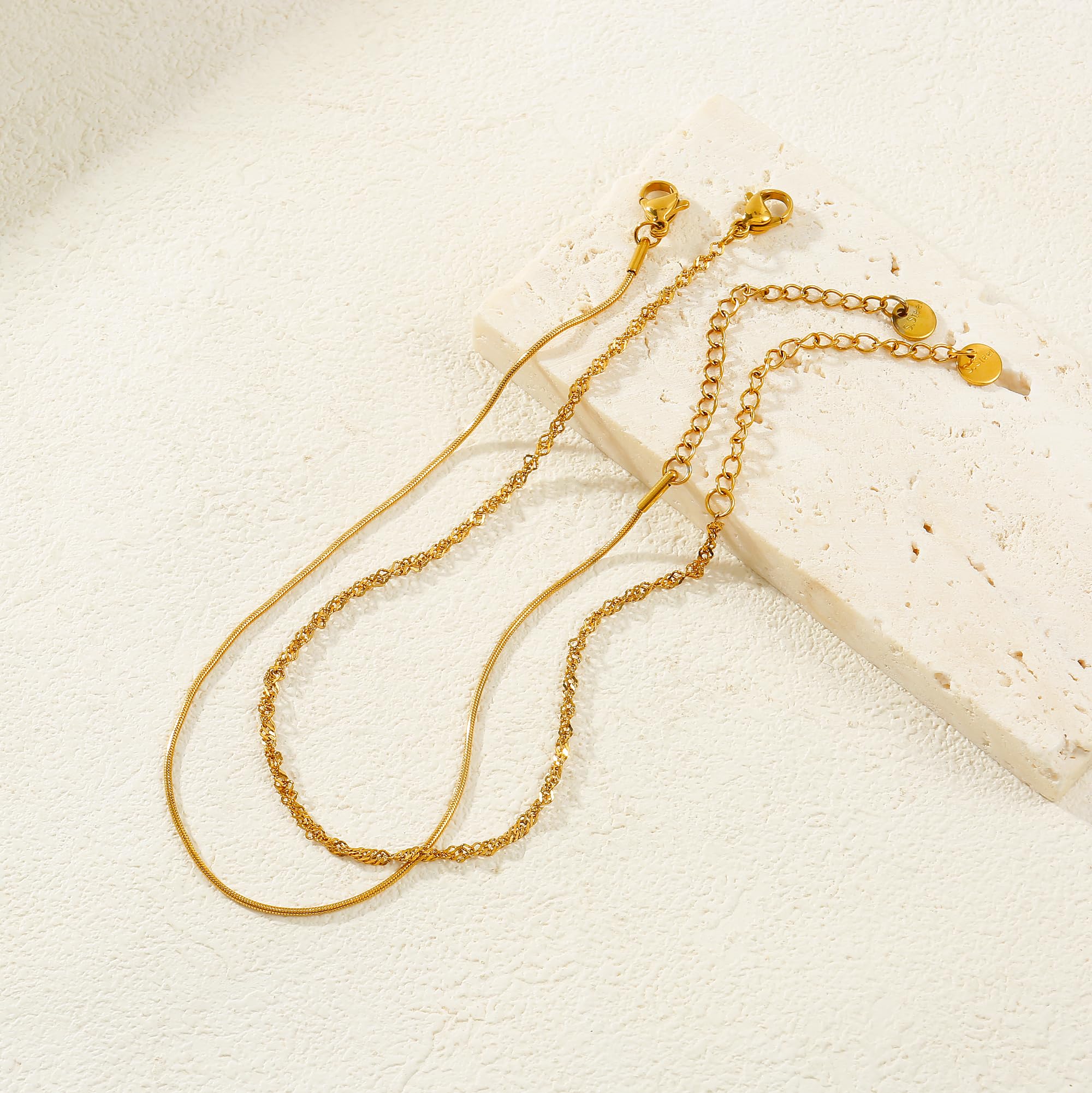 Tobilleras chapadas en oro para mujer, impermeables, chapadas en oro de 18 quilates, tobilleras con capas de cadena de serpiente fina, sin deslustre, de acero inoxidable, delicadas joyas de verano 6