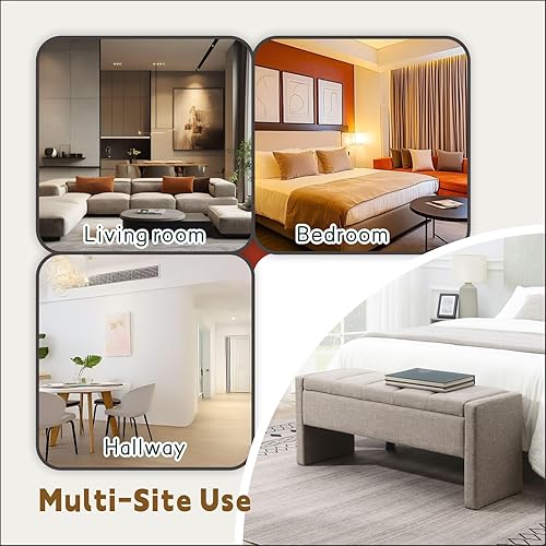 Miniatura 6 de Otomana de 47.25'' con almacenamiento, banco de almacenamiento al pie de la cama, banco de entrada - reposapiés multifuncional tapizado en lino para