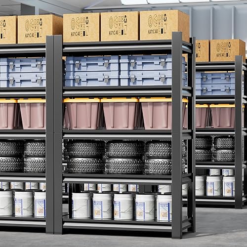 Miniatura 8 de Estantería de metal resistente de 5 niveles, 24 pulgadas de profundidad x 48 pulgadas de ancho x 72 pulgadas de alto, estilo industrial, estantes
