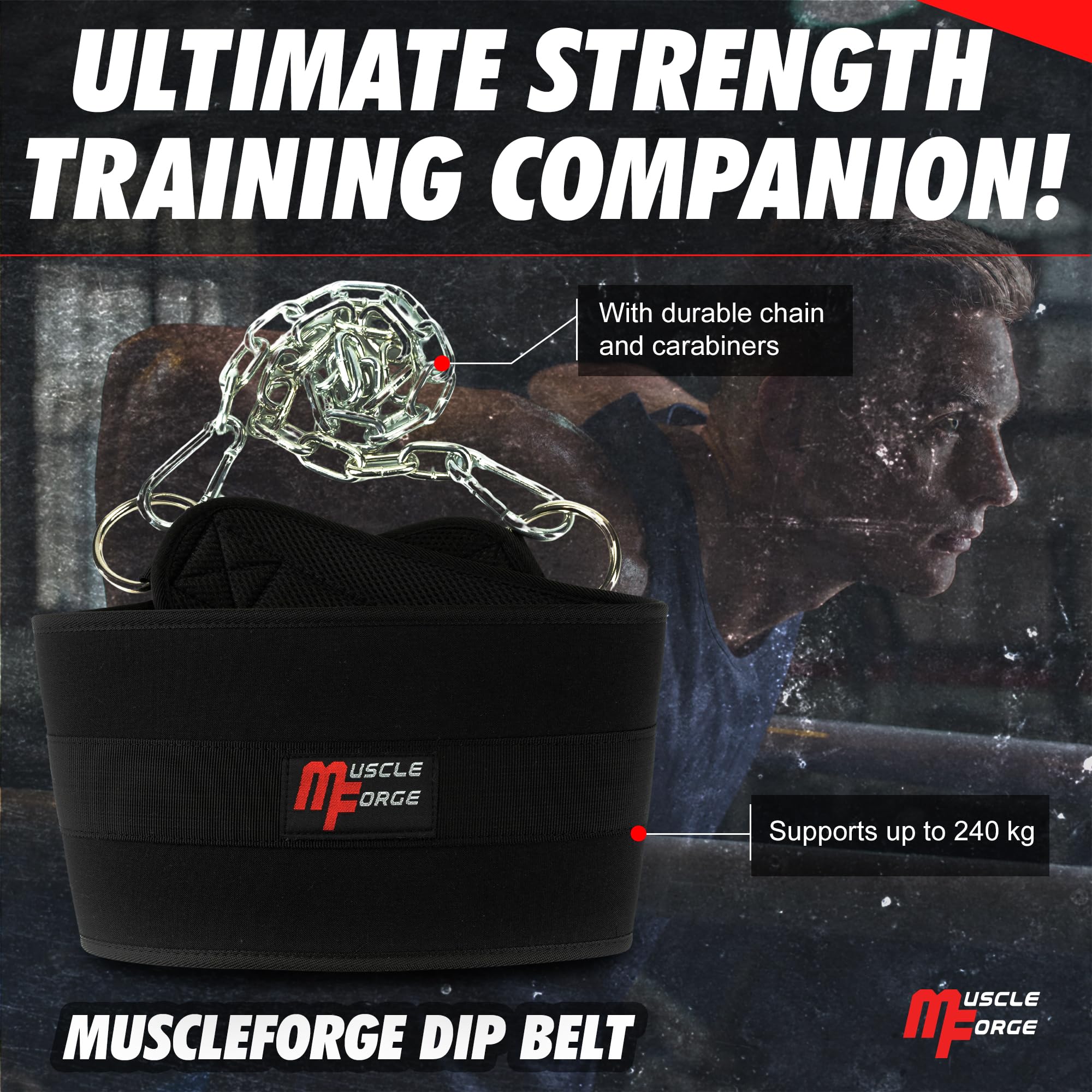 Cintura per Zavorra Palestra 240kg con 80cm Catena e Moschettoni | Sollevamento Pesi Uomo Donna | Supporto Lombare Neoprene Bodybuilding Powerlifting Calisthenics Dip Trazioni