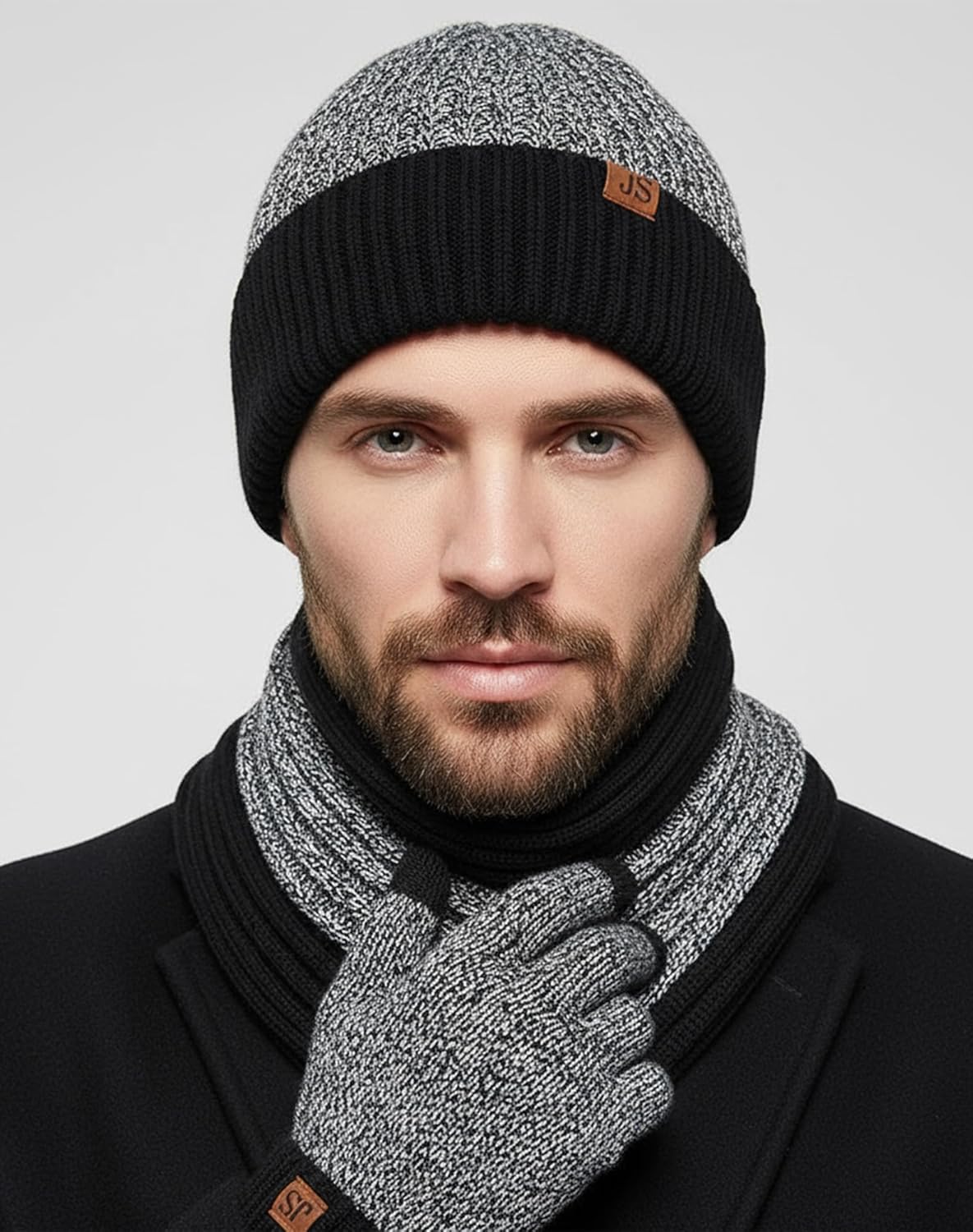 Winter Hats Scarf Set for Men Touchscreen Gloves Warm Knit Beanie Hat Scarves with Fleece Lined Cap - Image 2