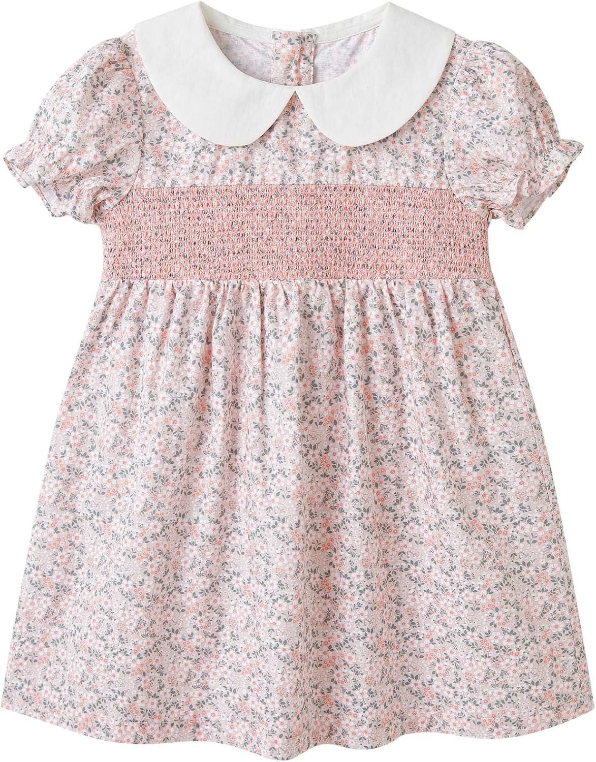 pureborn Toddler Baby Girls Smocked Dress Short Sleeve Woven Playwear Dresses