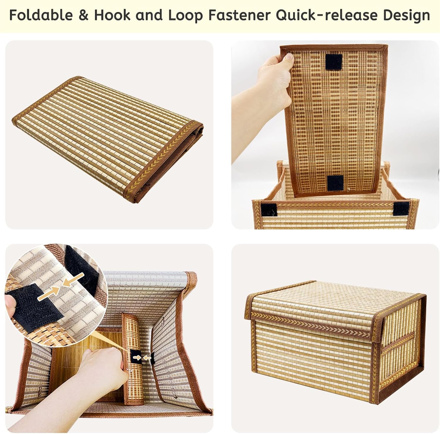 Daily Treasures 31x20x16cm Bamboo Weaving Greeting Card Organizer Storage Box with Lid&Handles,Foldable Photo Postcard Storage Box with Hook and Loop Fastener Hold 150 Cards, for Holiday Envelope Gift