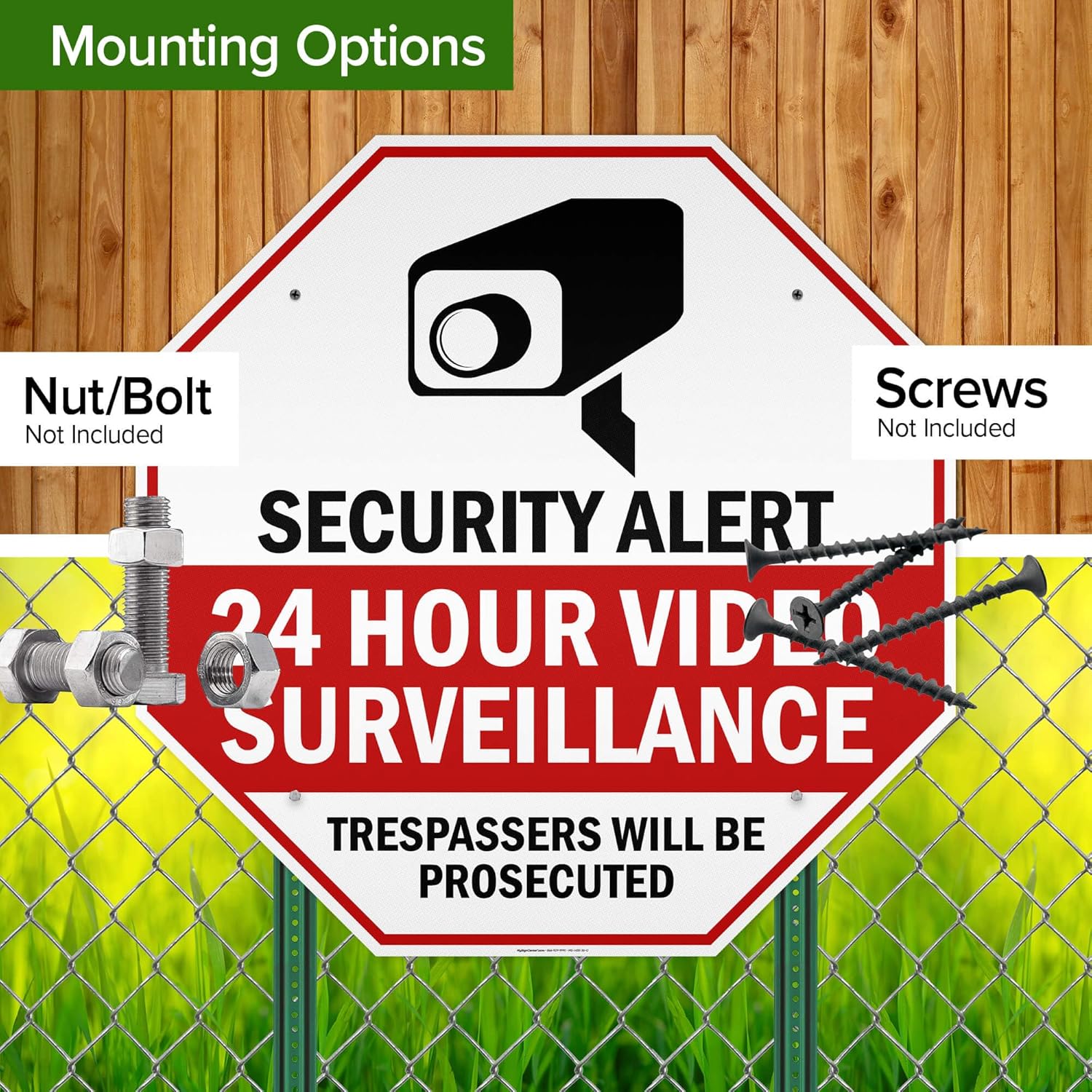 Securtity Alert 24 Hour Video Surveillance Trespassers Will Be Prosecuted Sign, 36x36 Inches, Reflective, Rust Free DiBound,Fade Resistant, Made in USA
