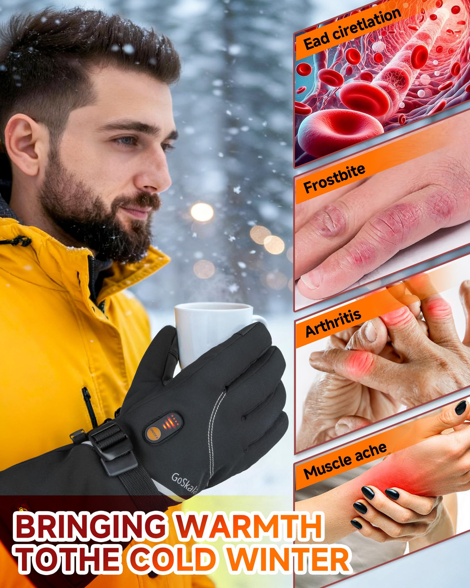 Guantes Calefactables eléctricos Recargables, batería Recargable de 5V 6000 mAh, 3 Niveles de Calentamiento, Pantalla táctil, Resistente al Agua, para Moto esquí Bicicleta