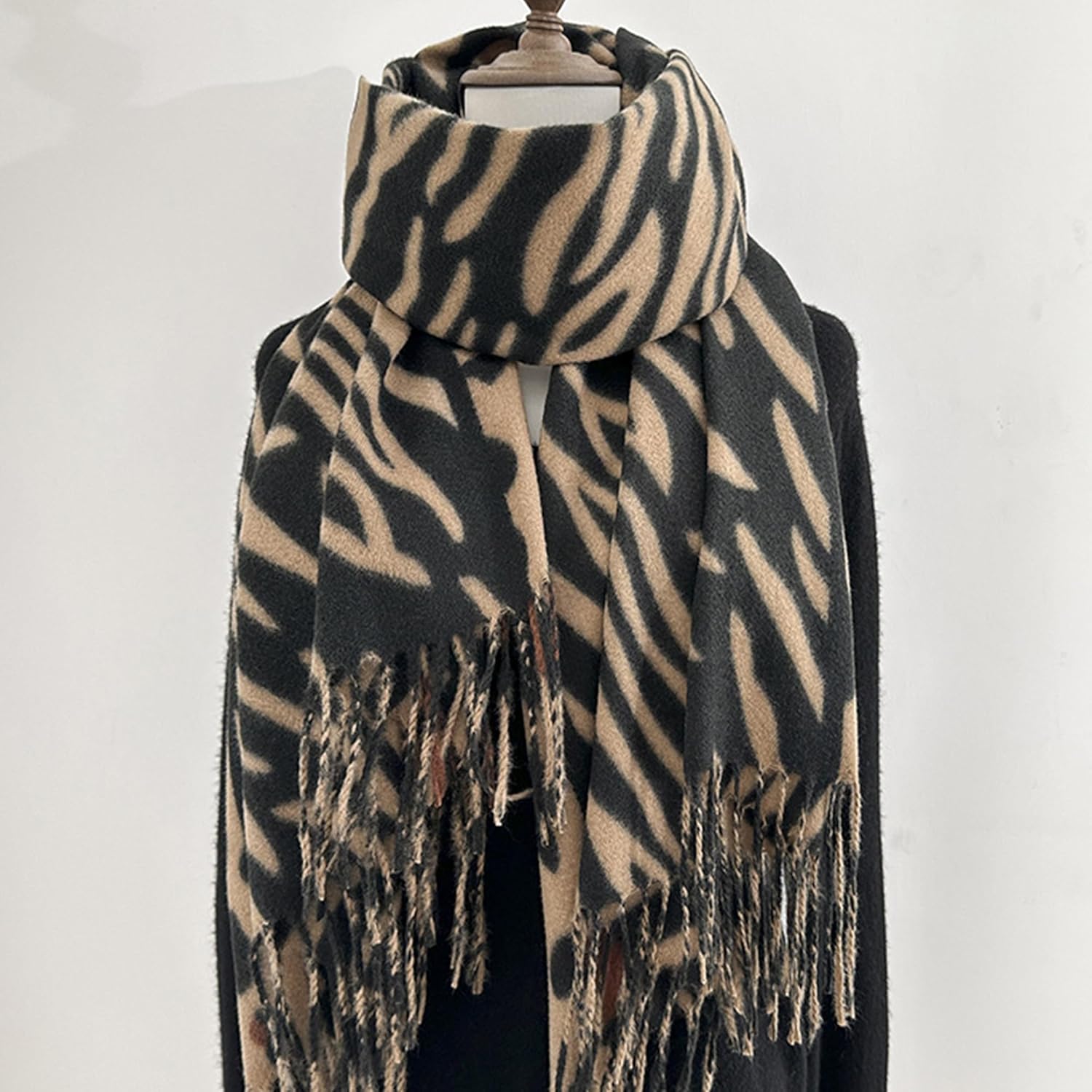 Women's Winter Shawl Scarves Leopard-Zebra Cashmere-Feel Warm Large Scarf w/Fringe Blanket Wraps Cold Weather - Image 9