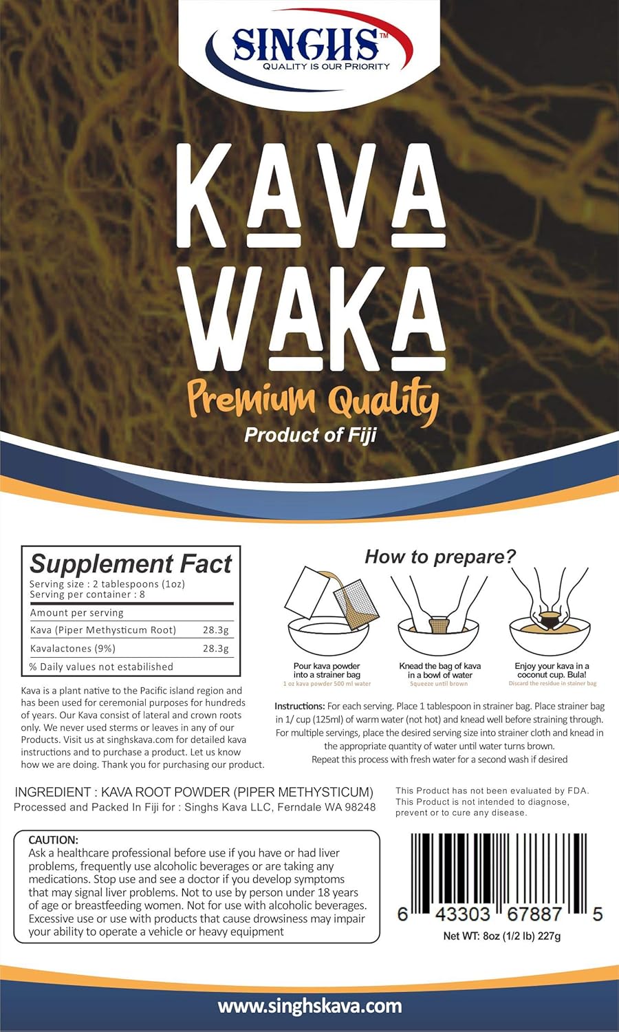 Premium Quality Fiji Kava Waka 8oz (227g) Calm & Relax : Health & Household