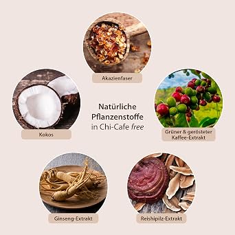 Chi-Cafe Free 250 g Mushroom Coffee Drink Powder with Reishi Mushroom and Coconut With Green & Decaffeinated Coffee Fibre Magnesium & Vitamin B12 Mushroom Coffee Decaf Vegan 50 Cups