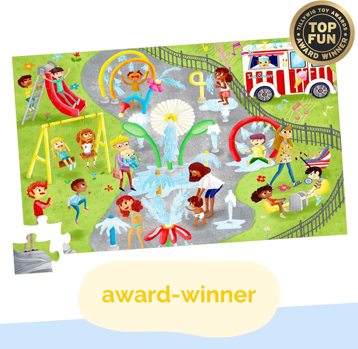 Upbounders Little Likes Kids - Splash Park Jumbo Puzzle, 48 Pieces, Beginner Jigsaw Floor Puzzle with Multicultural Family Children Preschoolers at Play, Age 4-8