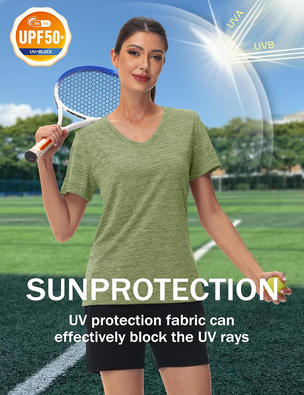 MAGCOMSEN Workout Tops for Women UPF 50+ Quick Dry Short Sleeve Sun Protection V-Neck Shirts Lightweight Hiking T Shirts - Image 3