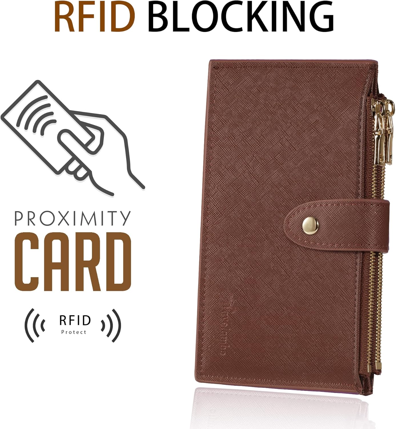Travelambo Womens Wallet RFID Blocking Bifold Multi Card Case Wallet with Zipper Pocket Crosshatch (Brown Deep 8119)