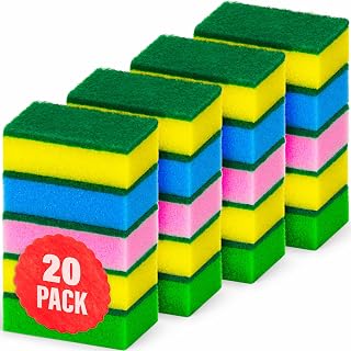 20 Count Kitchen Sponges, Dual-Sided Heavy Duty Cleaning Scrub Sponges for Dishes, Cleaning Household, Bathroom, Car Wash - Multicolor (Pack of 20)