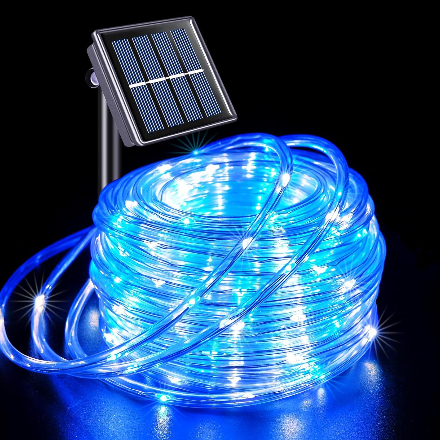 Mixtooltoys Solar Rope Lights, 100 LEDs 39ft/12M Waterproof Copper Wire Lights Tube, Outdoor String Lights for Garden Yard Path Fence Tree Wedding Party Decorative (Blue)