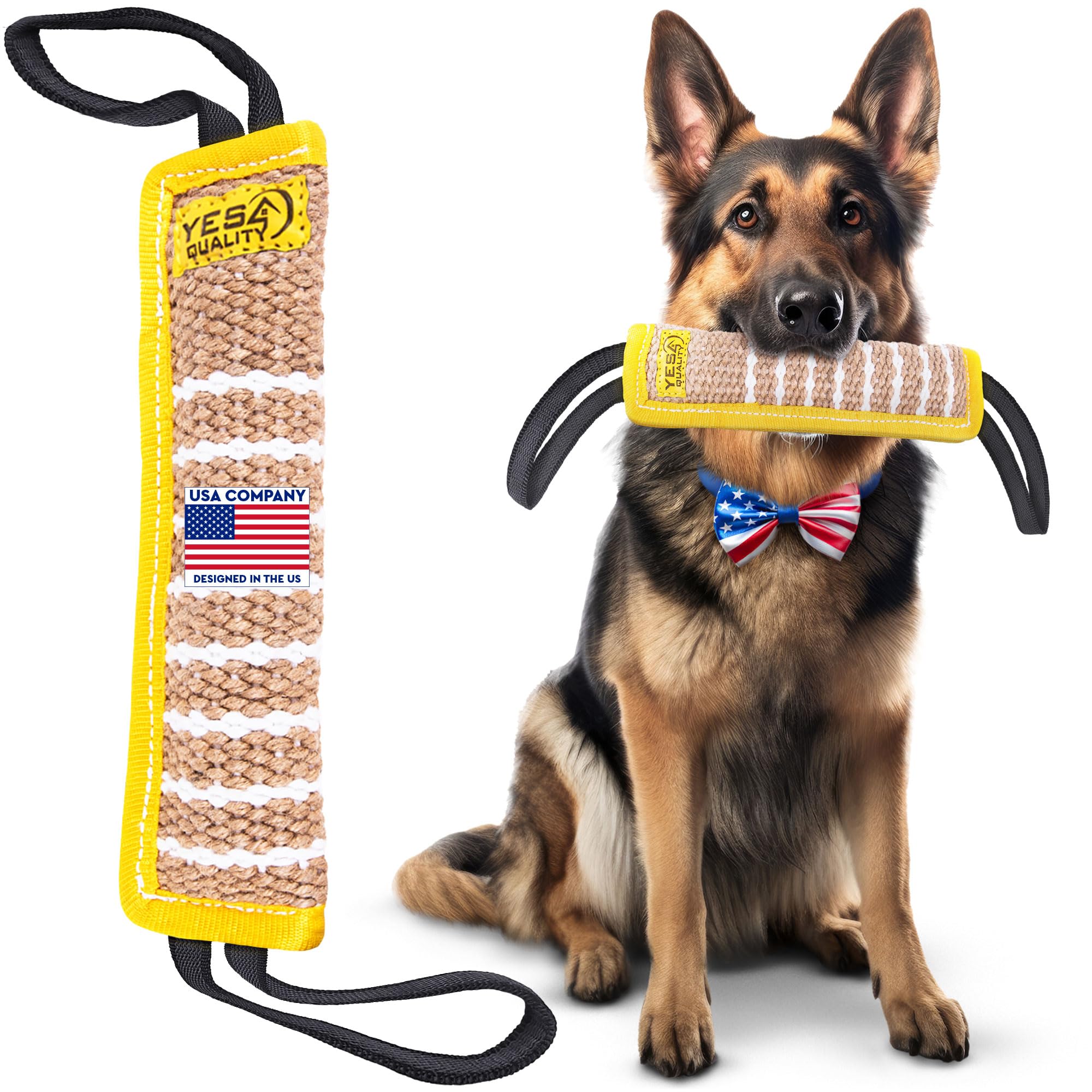 Dog Bite Tug Toy 12 x 3.2 Inches - Durable Pull Toy with 2 Soft & Strong Handles - Tough Jute Bite Pillow for Medium to Large Dogs - Ideal for Tug of