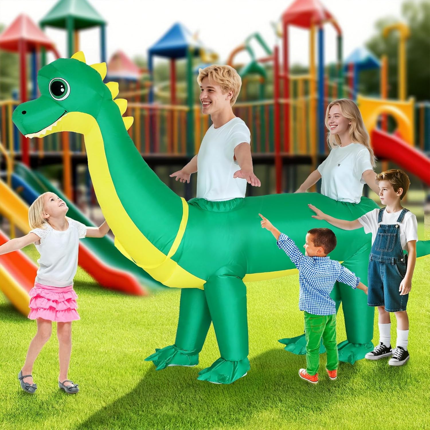 XYJKIDSES Inflatable Dinosaur Costume for Couples Halloween Costumes for Adults Funny 2025 New Inflatable Costume 2-Person Brachiosaurus Costumes Blow Up Costumes for Cosplay Party
