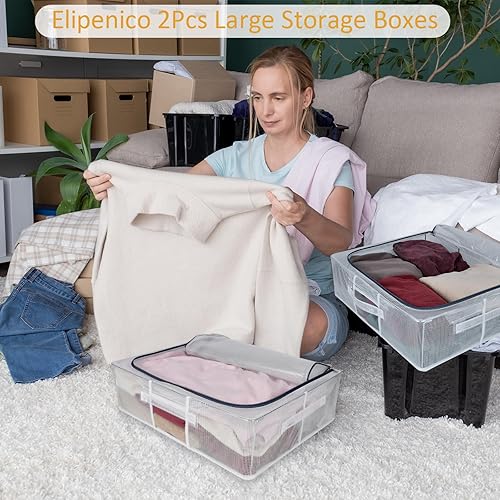Miniatura 7 de Contenedores de almacenamiento para debajo de la cama, paquete de 2, 30 litros de almacenamiento de ropa debajo de la cama con soporte interno
