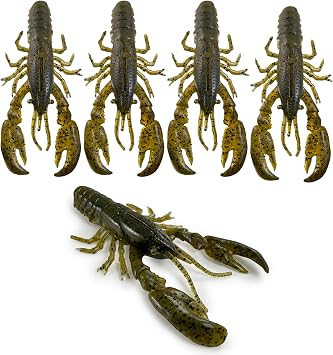 Headbanger RawCraw 4 Pieces Soft Plastic Craw Bait for Bass Fishing Floating TPE Craw with Kicking Claws Durable Jig Trailer & Creature Bait for Texas Rig