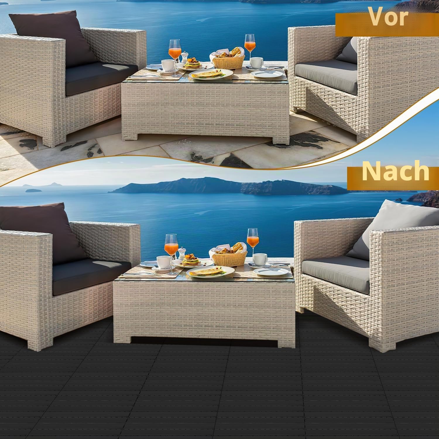 Randaco WPC Terrassenfliesen, 30x60cm 6er Set für 1m² Holzoptik Kunststoff Fliesen Klickfliesen Balkonfliesen mit Drainage, für Garten, Terrasse, leicht zu verlegen, Anthrazit