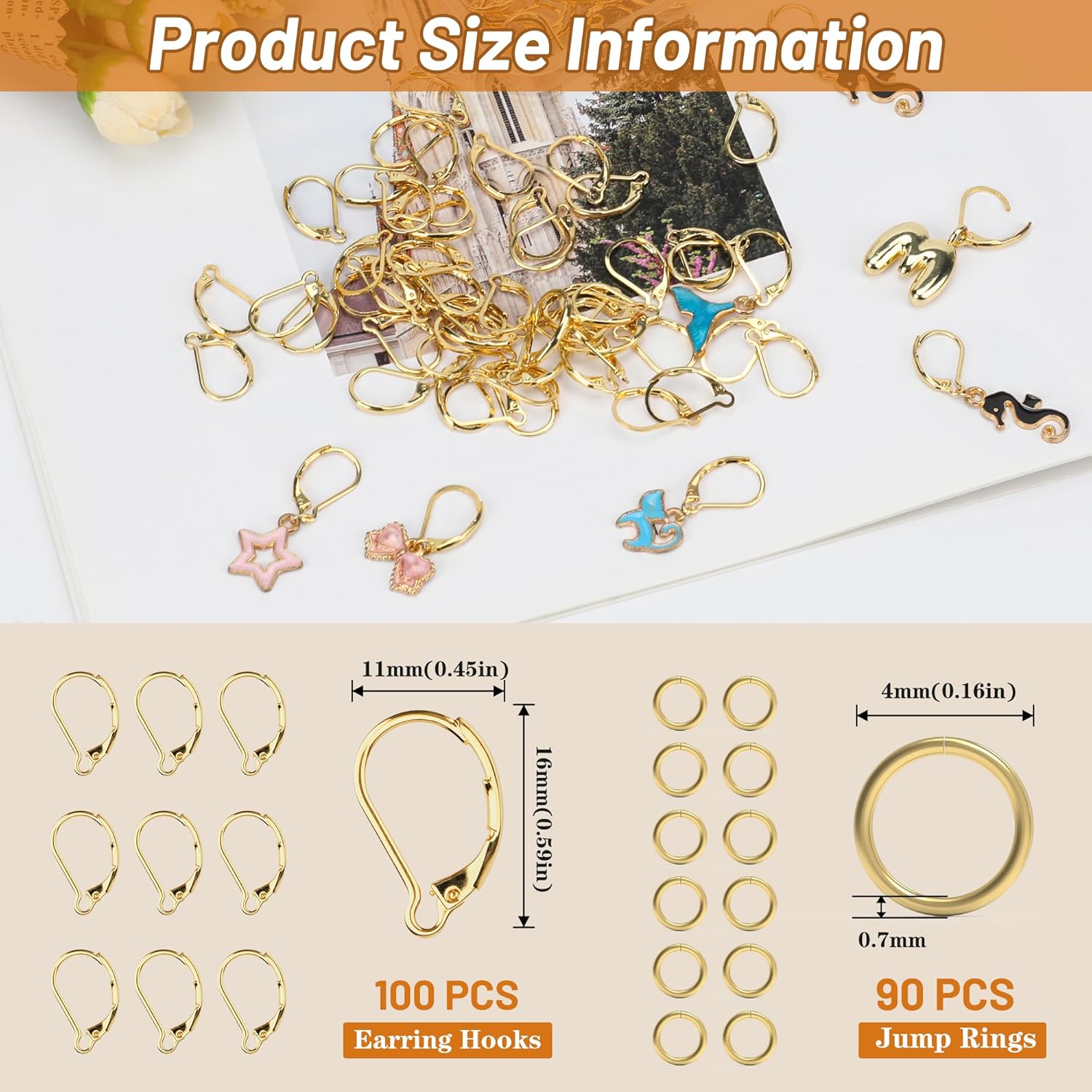 100pcs 18K Gold Plated Earring Hooks with 90 Jump Rings Leverback French Earring Hooks Hypoallergenic 304 Stainless Steel for Earrings Making - Image 2
