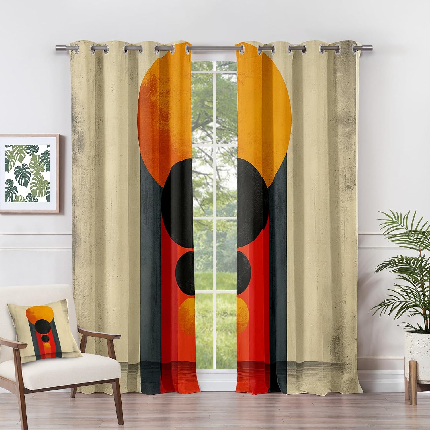 Abstract Curtains 63 Inch Length - Boho Mid Century Mordern Geometric Patterned Blackout Curtains for Living Room Bedroom, Room Darkening Grommet Drapes Window Treatments, 2 Panel Set