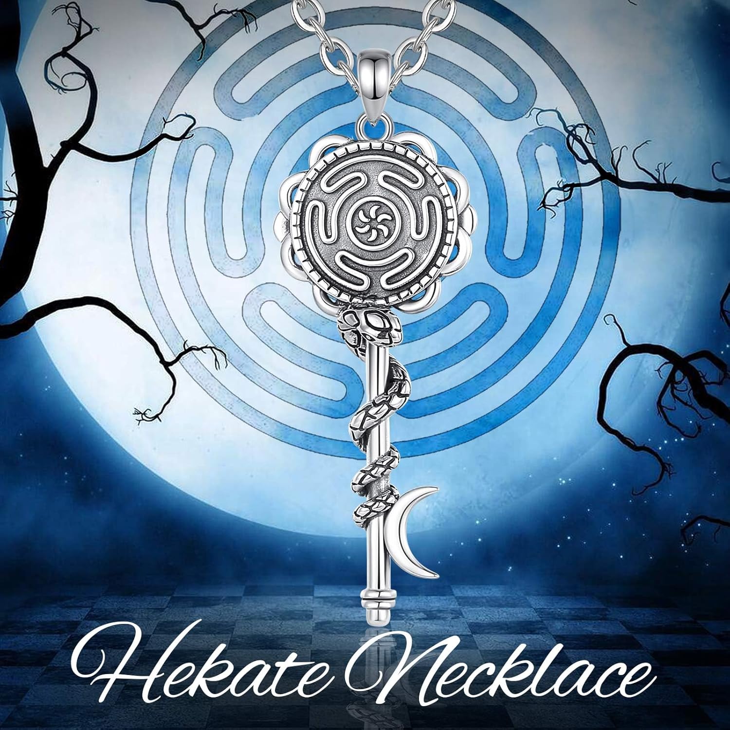 925 Sterling Silver Hecate Hekate Triple Moon Goddess Persephone Goddess Necklace Pendant for Women Men, Greek Spiritual Pagan Wiccan Necklaces Protection Amulet Mystical Witchy Jewelry Gifts - Image 2