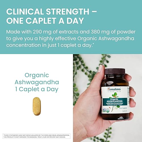 Miniatura 6 de Suplemento Himalaya Ashwagandha orgánicos para alivio del estrés y Energy Boost 60caplets suministro para 2meses