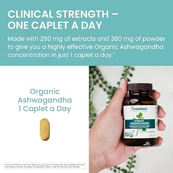 Himalaya Organic Ashwagandha Root, 120 Day Supply - Herbal Adrenal Support Supplements for Stress Relief and Energy Support - USDA Organic, Non-GMO, Vegan, Gluten Free, 670 mg, 120 Caplets