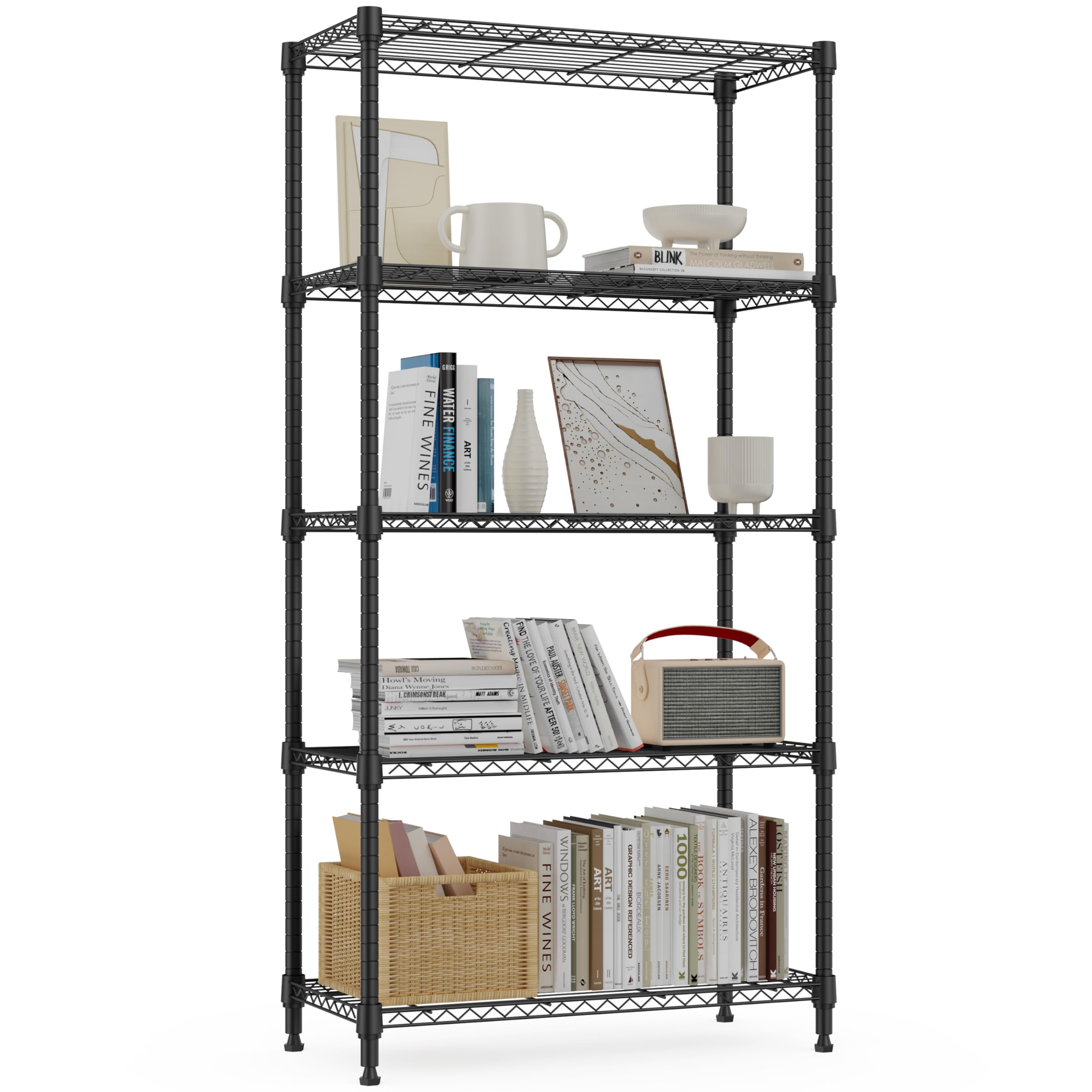 M MZG 1250 lbs 5 Tier Shelf Metal Storage Shelves Wire Rack Closet Organizers for Garage Kitchen Bathroom Laundry Black 30 x 75 x 151.1 cm โ image 1