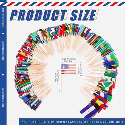 Miniatura 2 de Bokon 1000 banderas de palillos de dientes de 100 países diferentes, banderas internacionales del mundo en palo de madera, impresión de doble cara,