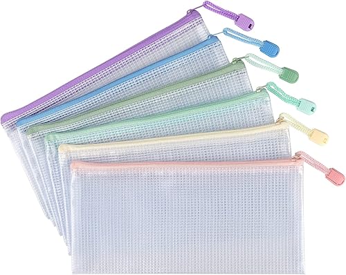 Tamaki Paquete de 6 bolsas de malla impermeables para lápices, bolsa de plástico con cremallera, tamaño A6, para organización del aula, suministros