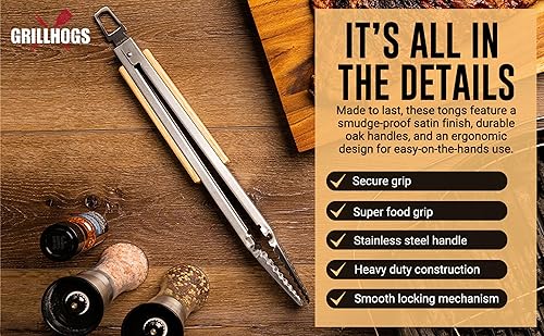 Miniatura 2 de Dropkick Your Old Pings, las pinzas de barbacoa GRILLHOGS de 12 pulgadas son el único equipo que puede manejar tu carne masiva, acero inoxidable +