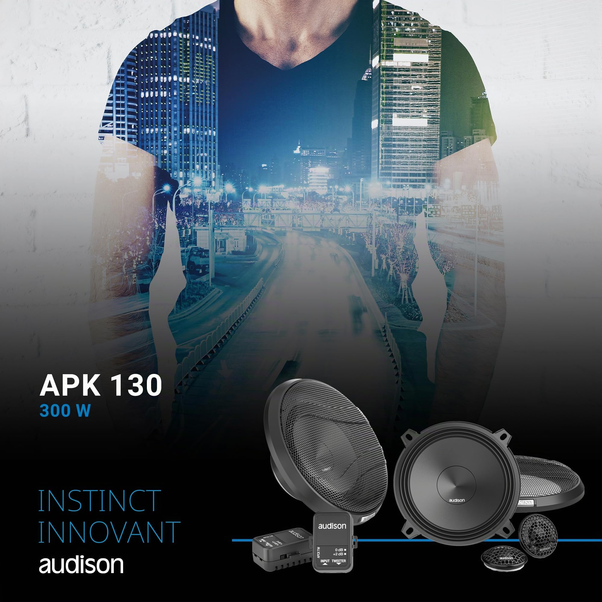 Audison APK 130 kit 2 Voies 130 mm, 225 W | tweeter 26 mm, filtre inclus, 5 pouces, 75 W RMS, 4 Ohm, 93 dB, grilles incluses