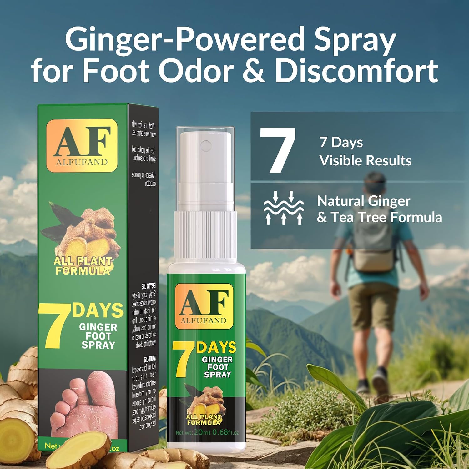 7 Day Foot Spray for Smelly Feet & Foot Odor– Ginger Formula for Athlete’s Foot, Itching, Peeling & Discomfort(unscent)